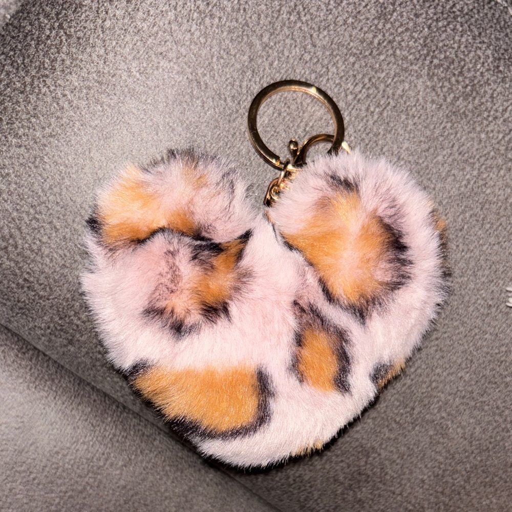 Faux Fur Heart Keychain bag charm new